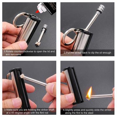 Fire Starter Flint Match Lighter Keychain Camping Emergency Gear Survival