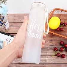 Hello Master Water Bottle New Frosted Glass Colorful Letter with Pope Portable Travel