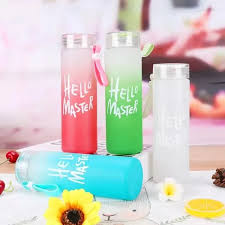 Hello Master Water Bottle New Frosted Glass Colorful Letter with Pope Portable Travel