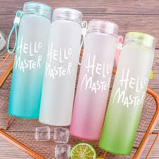 Hello Master Water Bottle New Frosted Glass Colorful Letter with Pope Portable Travel