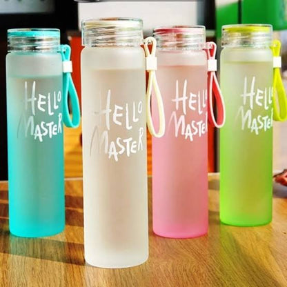 Hello Master Water Bottle New Frosted Glass Colorful Letter with Pope Portable Travel