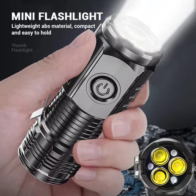 Mini Portable Outdoor Flashlight LED Flashlights High Lumens Three Eyed Rechargeable Lightning For Outdoor